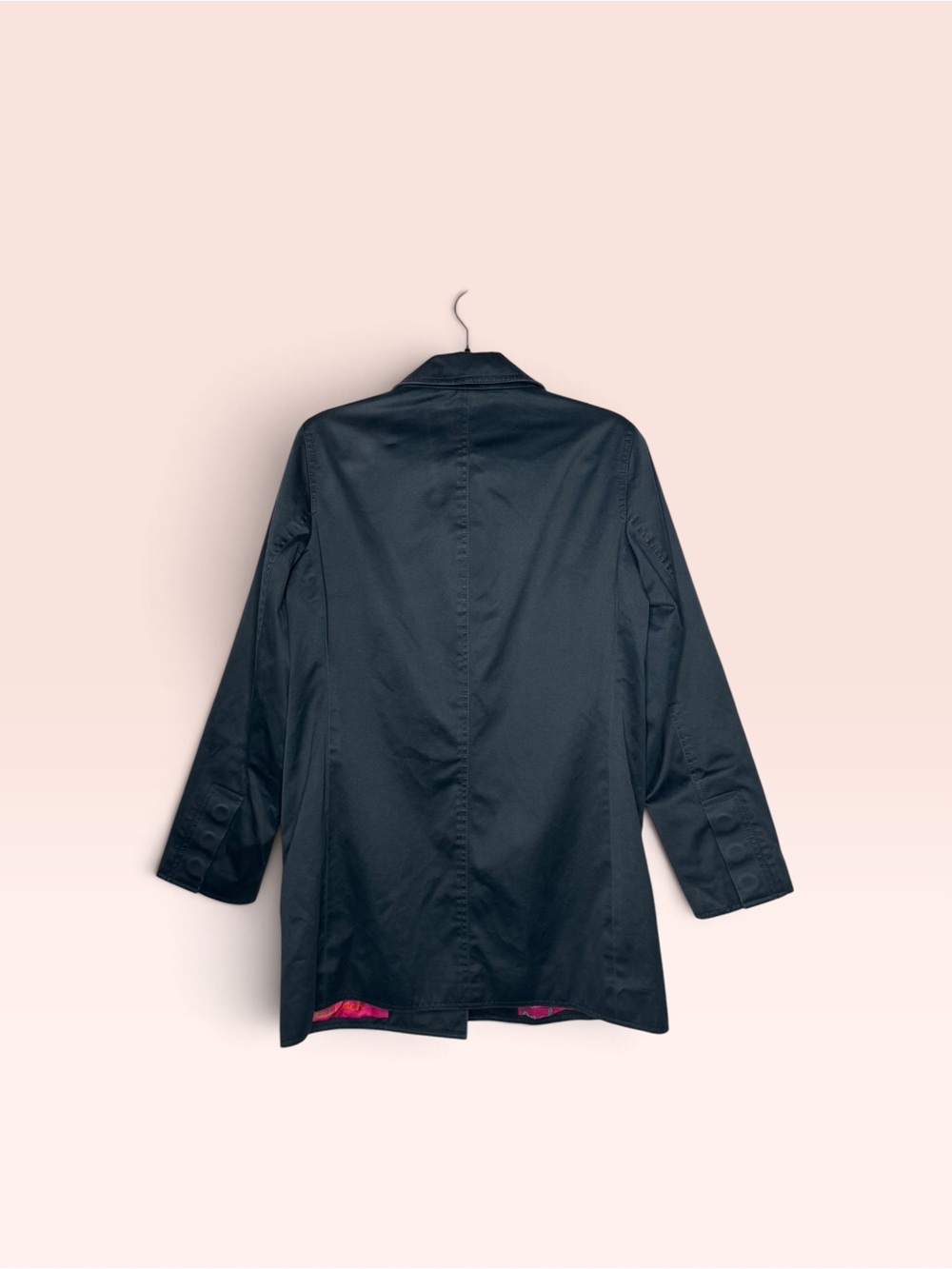 Coach Vintage Black Sateen Walking Trench Coat Pink Graffiti Script Lining - Picture 5 of 7